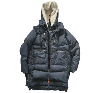 New Orolay Thickened Down Puffer Hoodie Fleece Jacket Navy Blue Womens Size M